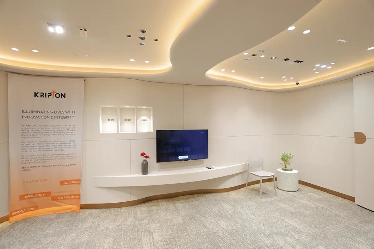 Kripton brand lounge with recessed downlights and display niches